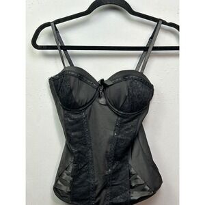Black Lace Corset Bustier Top Womens Medium Boned Underwire Sexy Whimsigoth